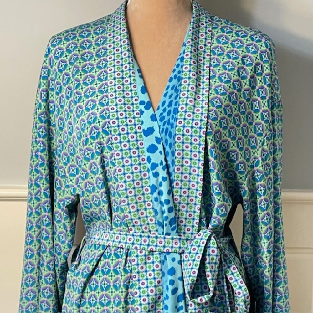 Victoria's Secret Y2k Paisley Reversible Long Robe Ombre Leopard Medium - Picture 6 of 12